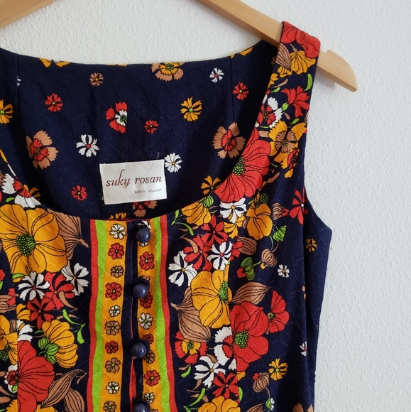 Vintage 80s Mod Floral Button Front Midi Dress - Picture 8 of 12